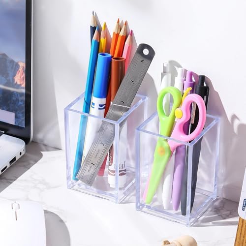 Sabary 36 Pack Acrylic Pencil Pen Holder Cup, 2.6 x 2.6 x 4 Square Storage Organizer for Pens, Colored Pencils Paintbrushes and Makeup Brush for Desk Drawers School Office Home Supplies(Transparent) - Image 6