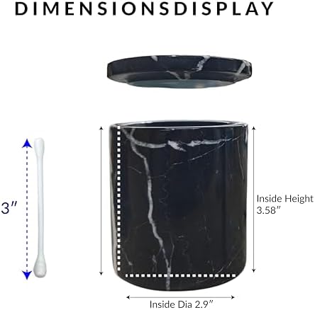 Black Marble Otip Holder Dispenser with Lid, Natural Marble Canister, High Capacity Bathroom Qtip Holder Storage, Natural Bathroom Organizer for Cotton Swabs,Balls,Pads,Floss Picks (Large) - Image 3