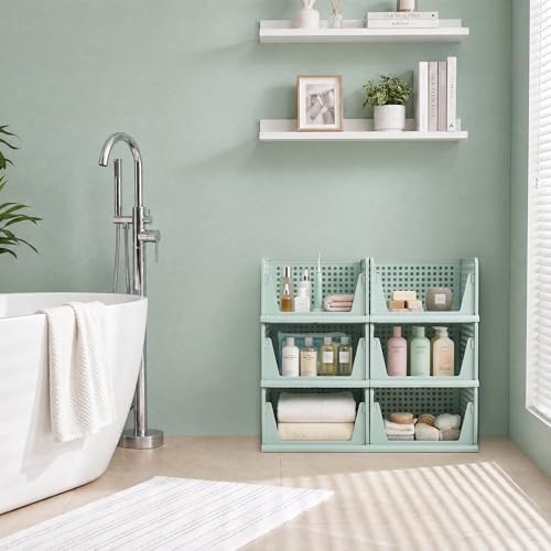 Pinkpum Green Boy Closet Organizers and Storage Stackable Plastic Drawer Basket for Clothing Stackable Storage Bins Shelf Storage Container for Rv Closet Wardrobe Bedroom Bathroom Playroom Man 6 Pack - Image 6
