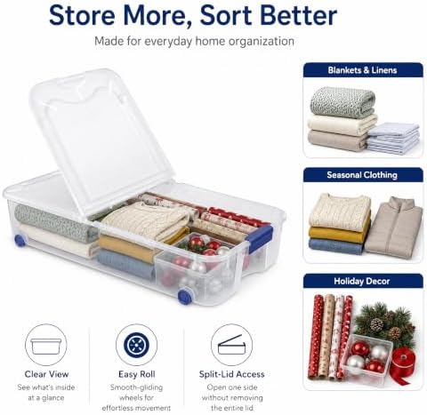 66 Qt Under Bed Storage Container, Wheeled Clear Latching Lid(2-Pack) - Image 4