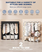 Mavivegue Clothes Organizer with 4 Hanging Rods, Portable Closet Wardrobe, Non-Woven Fabric Cover, Large Capacity Storage for Bedroom and Living Room,Black, 67" W x 17" D x 67" H - Image 6