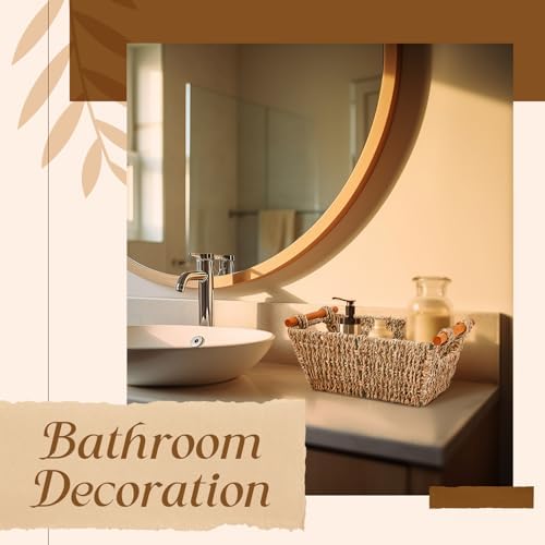 Marsui 6 Pcs Small Hand Woven Wicker Baskets with Wooden Handles, Seagrass Rattan Storage Baskets Bin Organizer Shelf Pantry for Bathroom Storage Towel Kitchen Washroom Gifts Decor, 9" x 6" x 4" - Image 4