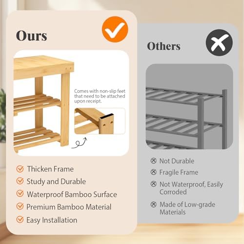 BAMBUROBA Bamboo Shoe Bench, 3-Tier Entryway Storage Rack,Natural - Image 6