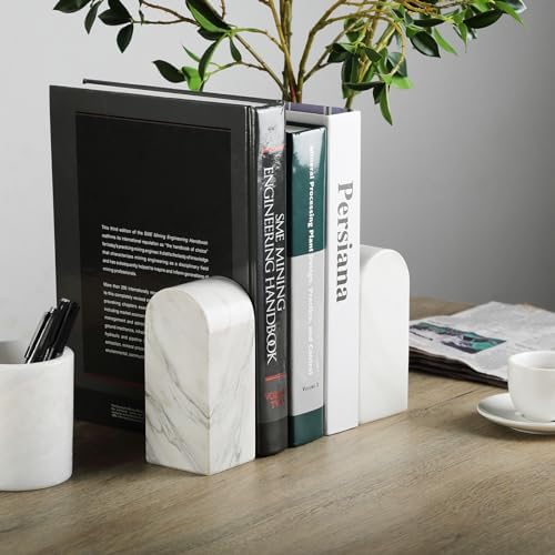 Koville Italian Carrara Marble Bookends for Shelves, Decorative Book Ends, 7lbs Heavy-Duty Marble Book Holders, Bookshelf Apartment Decor for Normal Books/CD/Video Games - Image 7