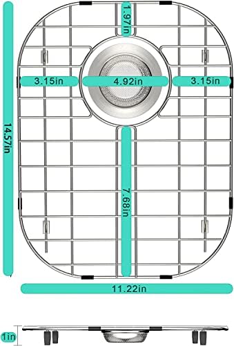 SANNO Kitchen Sink Protectors Gird Sink Rack, 14.57" L X 11.2" W Bottom Grid with Rear Drain Hole for Double Sink, Stainless Steel, 2 Pack - Image 2