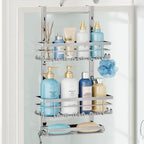 SWTYMIKI Over The Door Shower Caddy - 3 Tier Rustproof Hanging Shower Organizer with Adjustable Shelves, 28 Hooks & Soap Holder, Hanging Shower Rack Storage for Bathroom Accessories, Silver by SwtyMiki-TidyHomeSweetLife