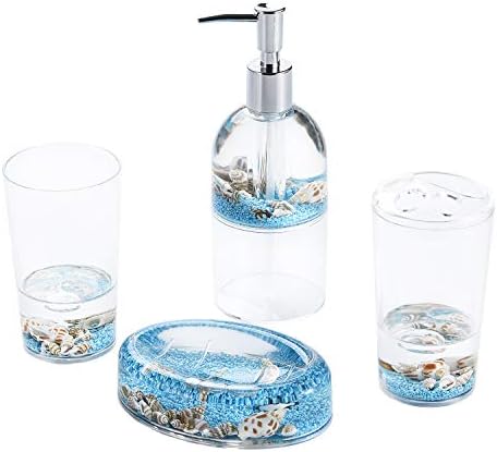 Locco Decor 4 Piece Acrylic Liquid 3D Floating Motion Bathroom Vanity Accessory Set Oceam Theme Sea Shell Conch Toothbrush Holder, Tumbler, Soap Dispenser, Soap Dish - Image 6