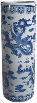 Red Lantern 24" Dragon Blue & White Porcelain Umbrella Stand for Indoor/Outdoor Use in Garden Entryway Living Room Boho Eclectic Modern Contemporary Classic Traditional Style Decor by RedLantern