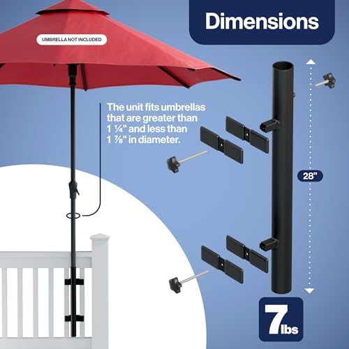 Patio Umbrella Holder – Easy Installation - Space Saving Umbrella Holder Design - Outdoor Umbrella Base and Mount - Attaches to Railing Maximizing Outdoor Patio Space and Shade, Black - Image 3