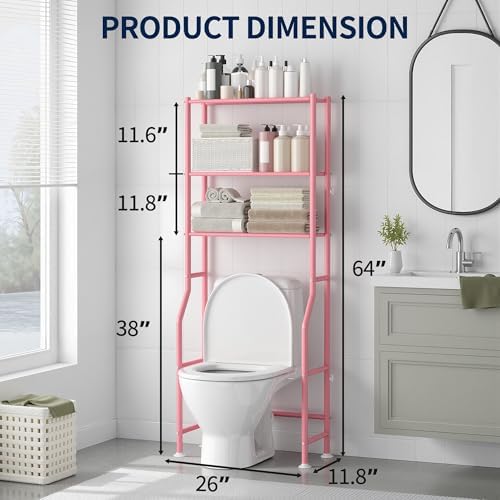 GloTika 3-Tier Over Toilet Storage, Anti-Wobble, Pink - Image 2