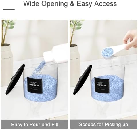 3+1 Pack Laundry Pods Containers & Dryer Sheet Holder & Laundry Detergent Dispenser, Laundry Room Organization and Storage Jars with Lids, Labels and Scoops for Scent Booster Powder Pods, Black Lid - Image 5