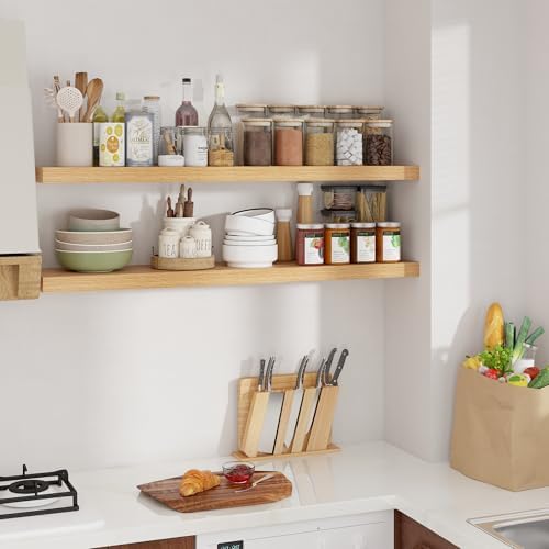Floating Shelves for Wall, 48 inch Oak Long Wall Shelves Set of 2 - Image 2