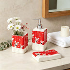 Christmas Reindeer Bathroom Accessories,3-Piece Ceramic Bathroom Accessory Set with Soap Dish, Dispenser, and Tumbler, Red - Image 4