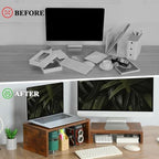TEAMIX 2-Pack Monitor & Laptop Stand Riser, Wood High-Low Dual Monitor Set - Image 7