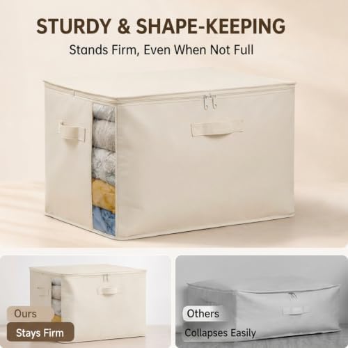 2Pack Canvas Storage Bags for Clothes & Comforters with Clear Window, Beige - Image 4