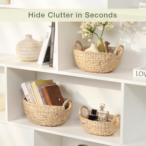 Set of 3 Wicker Storage Baskets for Organizing - Woven Decorative Baskets with Handles - Organizers for Bathroom, Kitchen, and Shelves (White) - Image 3