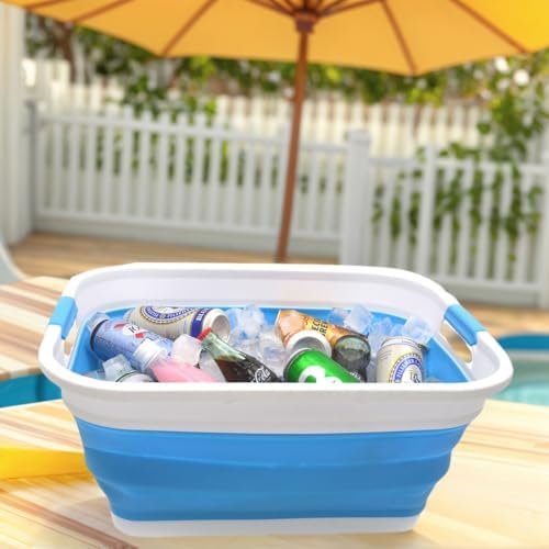 SAMMART 41L (10.8 gallon) Collapsible Plastic Laundry Basket - Foldable Pop Up Storage Container/Organizer - Portable Washing Tub - Space Saving Hamper/Basket (Rectangular, Sky Blue) - Image 3