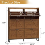 Shoe Cabinet Storage for Entryway, Shoe Storage Cabinet with 6 Flip Drawers, Freestanding Narrow Shoe Rack Organizer with Metal Legs, Adjustable Shelves & Open Storage for Foyer, Hallway, Walnut - Image 2