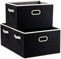 PRANDOM Larger Collapsible Storage Bins for Closet [3-pack] Decorative Linen Fabric Storage Baskets Cubes with Leather/Metal Handles for Living Room Black (17.3x12.2x10.4 Inch) by Prandom