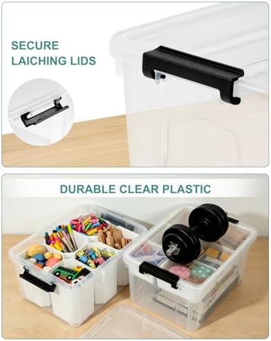 EOENVIVS Clear Storage Bins with 6 Tall Inserts, Stackable craft organizers and storage Box, Plastic Storage Totes with Lids and Handles for Crafts, Jewelry & Sewing, Art Supplies, Markers, Pens - Image 5
