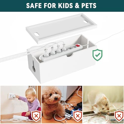 Bamboo Cable Management Box, Large Cord Organizer Box Cable Box to Hide Wires & Power Strips for Desktop Storage Cord Holder for Office Home,No Assembley Required (All White, 1Medium) - Image 2