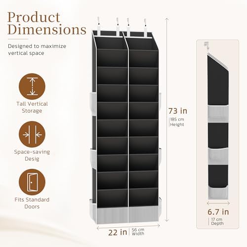 Criusia Over the Door Shoe Organizer, 20-30 Pairs Heavy-Duty Hanging Shoe Storage with Large Pockets, 10-Tier Door Shoe Rack with 4 Hooks for Sneakers Sandals Heels Boots (Black) - Image 3