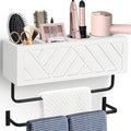 Hair Tool Organizer Wall Mount, Hair Dryer Holder with 2 Towel Bars, Wood Hot Tools Organizer, Rustic Bathroom Organizer Blow Dryer Holder for Bathroom Decor, Flat Iron, Curling Wand, Brushes(White) by Jorkol