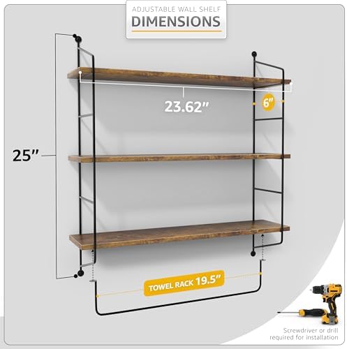 Sorbus 3-Tier Floating Shelves for Wall, Bathroom Storage & Decor (Brown) - Image 3