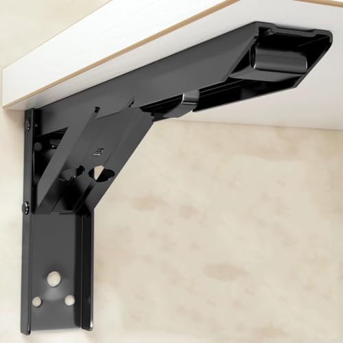 Heavy Duty Floating Shelf Brackets 2 Pack,Iron Wall Mounted Folding Supports for Work Table,Ironing Board,DIY Bench,with Screws,Black (240mm(9.4in)) - Image 3