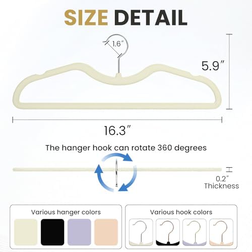 Velvet Short Neck Hangers - Heavy-Duty, Non-Slip Felt Surface, Space-Saving Design with Anti-Slip Grooves & Shoulder Shape, 360° Rotating Hooks, Durable for Coats, Shirt& Dresses - Image 2
