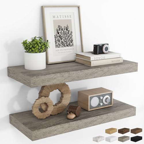 RICHFOCUS 24Inch Floating Shelves for Wall 2Pack, Grey, 8" Deep by RICHFOCUS