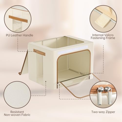 Yecaye Clothes Storage Bins with Lids & Clear Window, Beige, 40L, 3 Pack - Image 4