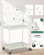 AHOWPD Grid Wall Panels Display Cart - Rolling Heavy Duty Metal Wire Grid Wall Display Stand Rack with 10 Hooks & 10 S Hooks for Craft Shows, Retail Art Fair and Flea Market (White Cart, 1 pc) - Image 2