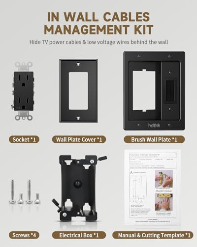 in Wall Cable Management Kit for TV, Recessed Outlet for Low Voltage Cables, TV Cable Hider Wall Kit, Cord Hider for Wall Mount TV, Wall Cable Management Box for Home & Office, Black - Image 6