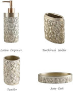 Hymmah Bathroom Accessories Set,Golden Design Toothbrush Holder,Farmhouse Bathroom Decor,4 Pcs Resin Gift Set Apartment Necessities, Contain Toothbrush Cup,Soap Dispenser,Soap Dish,Tumbler - Image 3