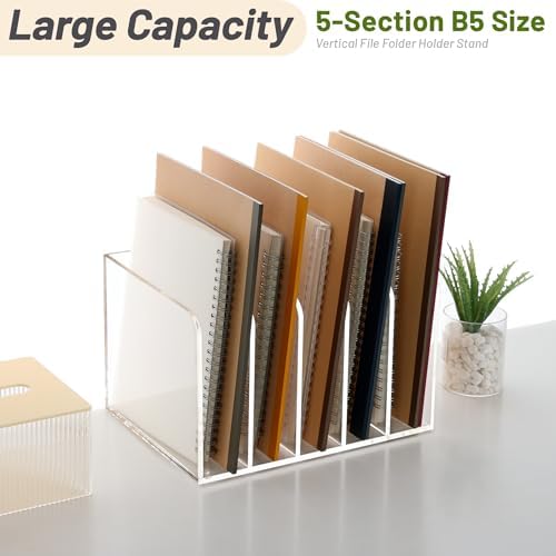 SANRUI Clear Acrylic File Organizer for Desk 5-Section Upright File Sorter - Image 6