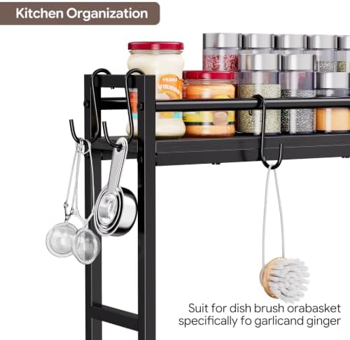 Simple Trending 32.4" Wide Over the Stove Spice Rack with 4 Hooks, Black - Image 5