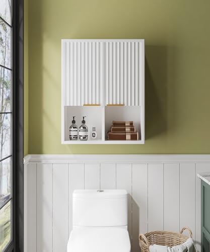HAIOOU Fluted Bathroom Wall Cabinet with Motion Sensor Light - White - Image 2