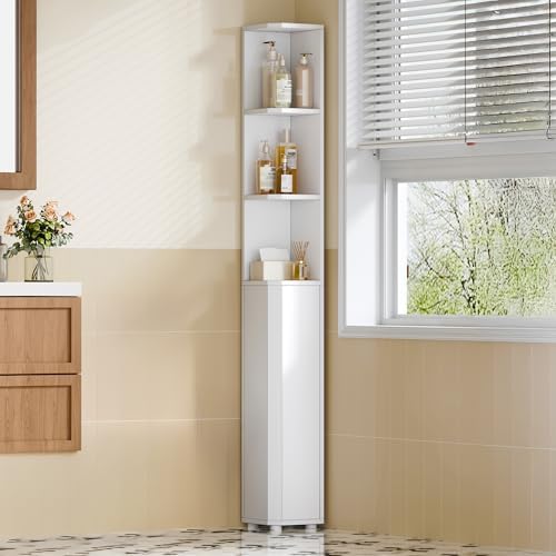Hzuaneri Corner Cabinet, Tall Bathroom Corner Cabinet with Doors by Hzuaneri