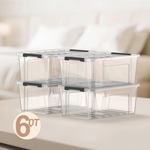 Clear 9-Pack Plastic Storage Bins with Lids, 6 Quart Stackable Containers Organization with Latch Buckle - Image 2