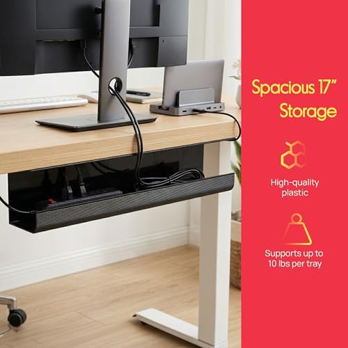 Pyle 2-Pack 17" Under Desk Cable Management Tray, Under Desk Cable Organizer with Adhesive Mount, Wire Management Under Desk for Home Office & Gaming Setup, Durable Plastic, 20 lb Capacity, Black - Image 6
