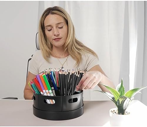 Black Rotating Desk Organizer with Dividers Lazy Susan Caddies for Home School Office Supplies, Pens, Markers and Art Supplies for Classroom - Image 6