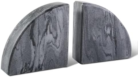 Karibiber Marble Bookend for Shelves, Non-Skid Bookends for Heavy Books, Heavy Duty Book Stopper for CDs, Luxury Book Shelf Holder, Quarter Circle Design Book Ends Decorative, Monte Grigio, Set of 2 by Karibiber