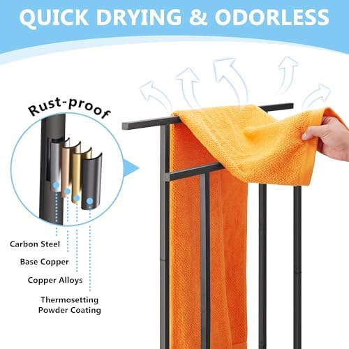 2-Tier Tall Towel Rack for Bathroom, Freestanding Towel Stand Drying Rack for Oversized Bath Towels, Poolside, Bathroom, Black, ALHAKIN - Image 5