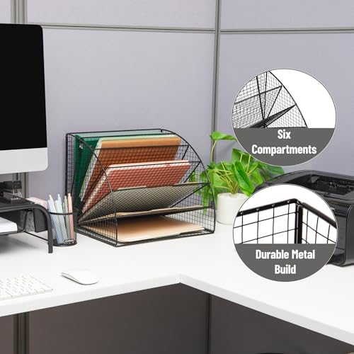 Mind Reader 6 Tier Fan Shaped Desktop File Organizer, Large Capacity Wire Document Holder for Office or Home, Black - Image 4
