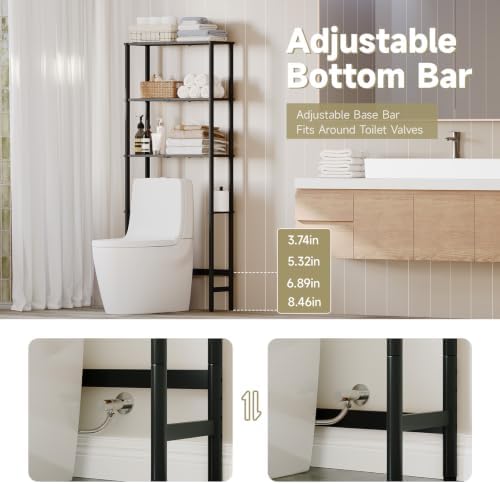 Over The Toilet Storage,3-Tier Bamboo Bathroom Shelf with Paper Holder - Image 5