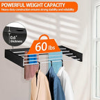 FOCHIER F Laundry Drying Rack Wall Mounted Clothes Drying Rack Collapsible with 5 Aluminum Rods and Drilling Template Long Screwdriver Bit 60 lbs Capacity (Black, 40") - Image 3