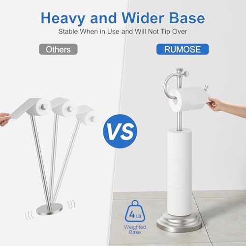 RUMOSE Toilet Paper Holder Stand for Floor Free Standing, Nickel - Image 3