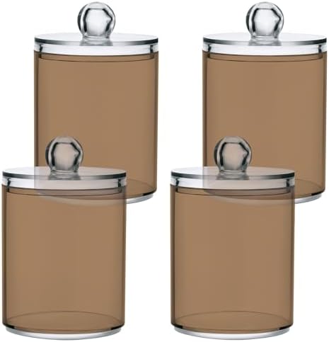 4 Pack Qtip Holder Dispenser with Lids,Light Tan Storage Containers,Bathroom Canisters Organizer for Cotton Ball,Cotton Swab,Cotton Round Pads,Floss 21214715 by Unknown