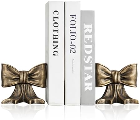 Metal Bookends Set of 2, Heavy Duty Book Ends for Heavy Books, Autumn Copper Decorative Bookends for Shelves Desk Office Home Decor by MSUMPTU
